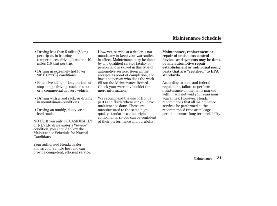 Maintenance schedule | HONDA 2003 Civic GX - Owner's Manual User Manual | Page 22 / 50