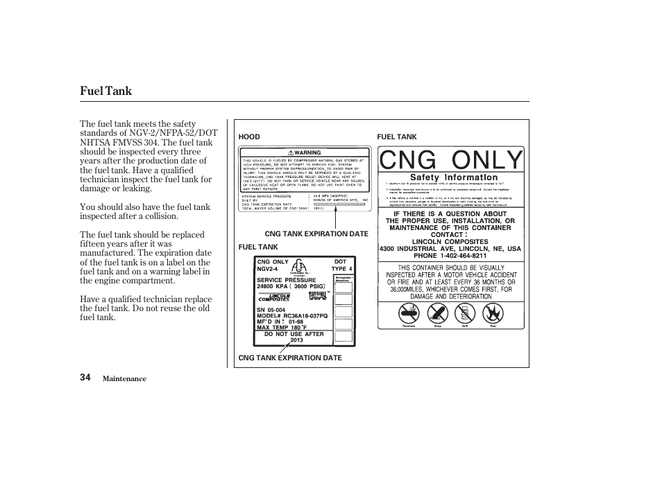 Fuel tank | HONDA 2003 Civic GX - Owner's Manual User Manual | Page 35 / 50