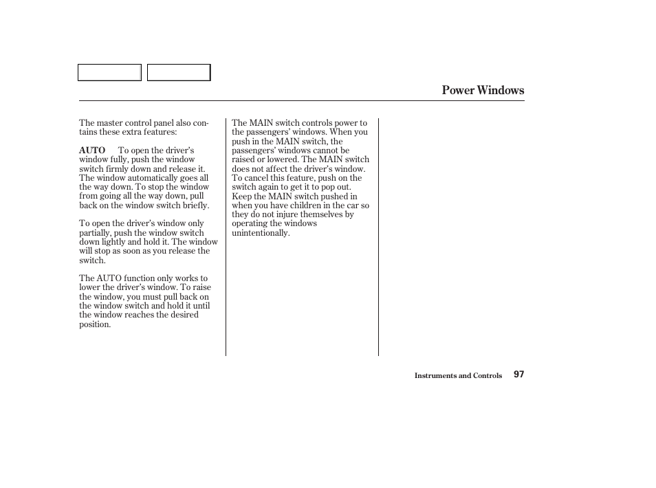 Power windows | HONDA 2003 Civic Coupe - Owner's Manual User Manual | Page 100 / 319