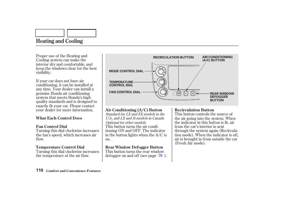 Heating and cooling | HONDA 2003 Civic Coupe - Owner's Manual User Manual | Page 113 / 319