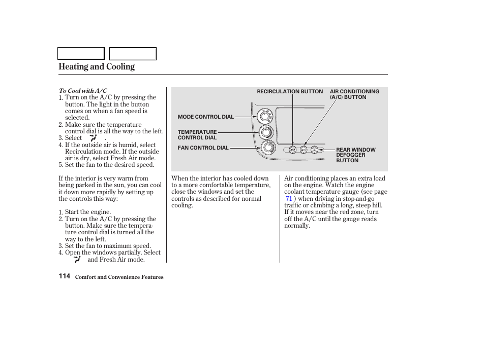 Heating and cooling | HONDA 2003 Civic Coupe - Owner's Manual User Manual | Page 117 / 319