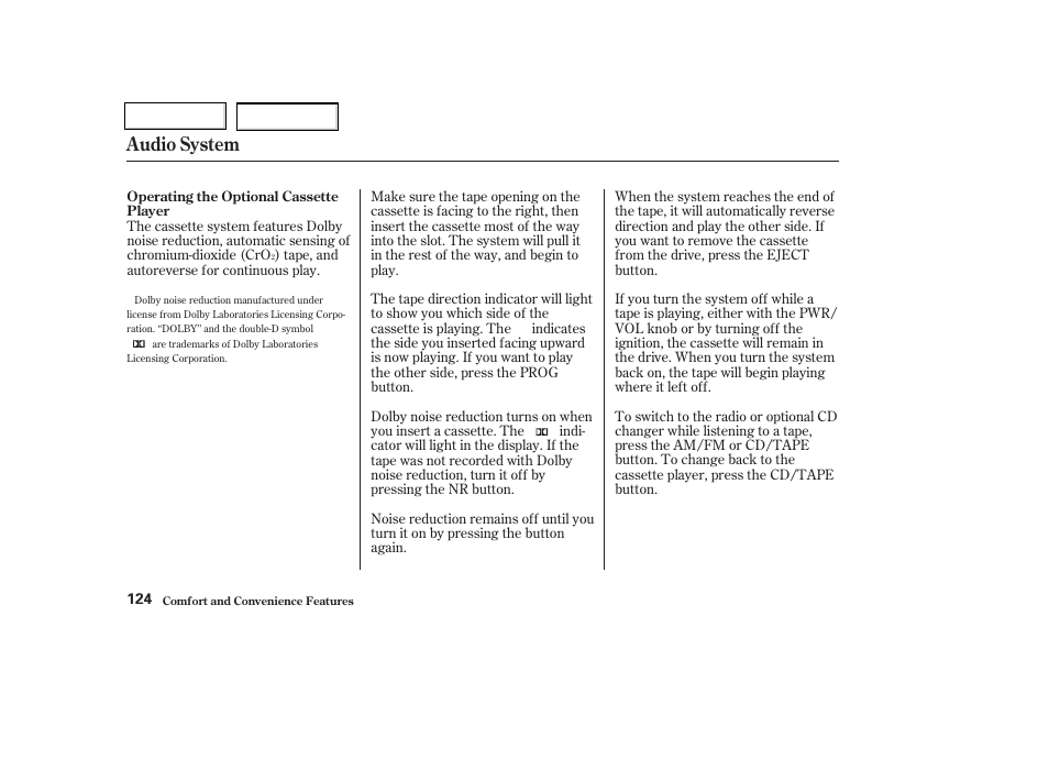 Audio system | HONDA 2003 Civic Coupe - Owner's Manual User Manual | Page 127 / 319