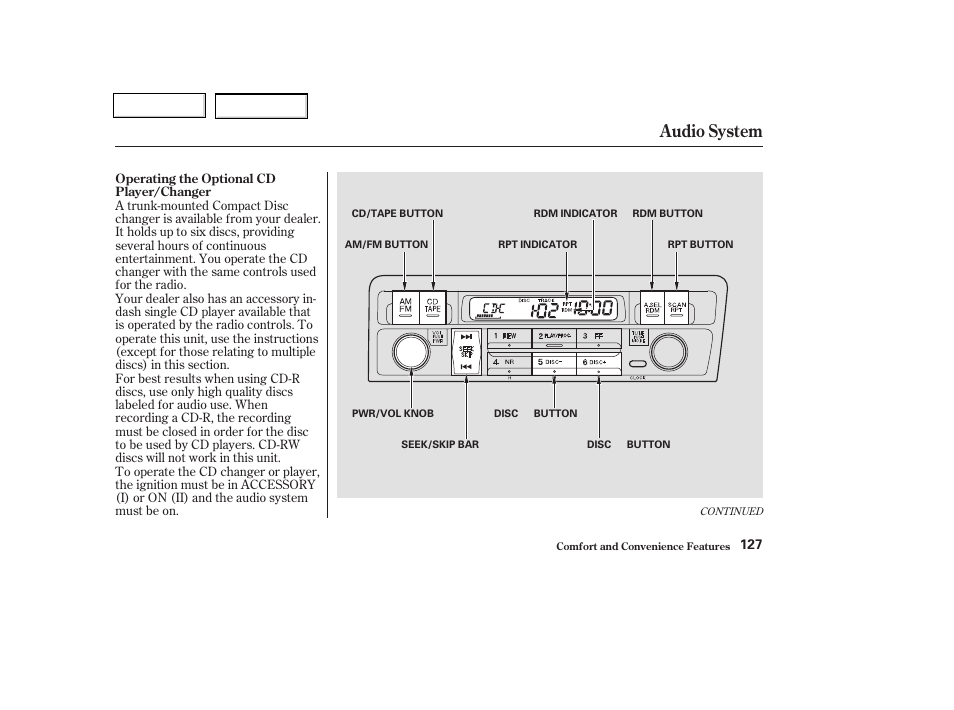 Audio system | HONDA 2003 Civic Coupe - Owner's Manual User Manual | Page 130 / 319