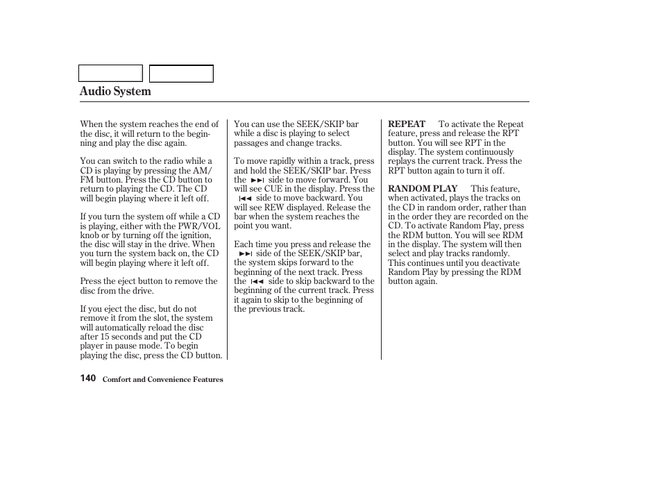 Audio system | HONDA 2003 Civic Coupe - Owner's Manual User Manual | Page 143 / 319