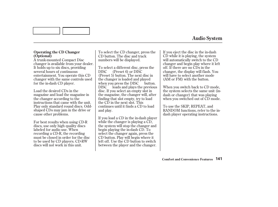 Audio system | HONDA 2003 Civic Coupe - Owner's Manual User Manual | Page 144 / 319