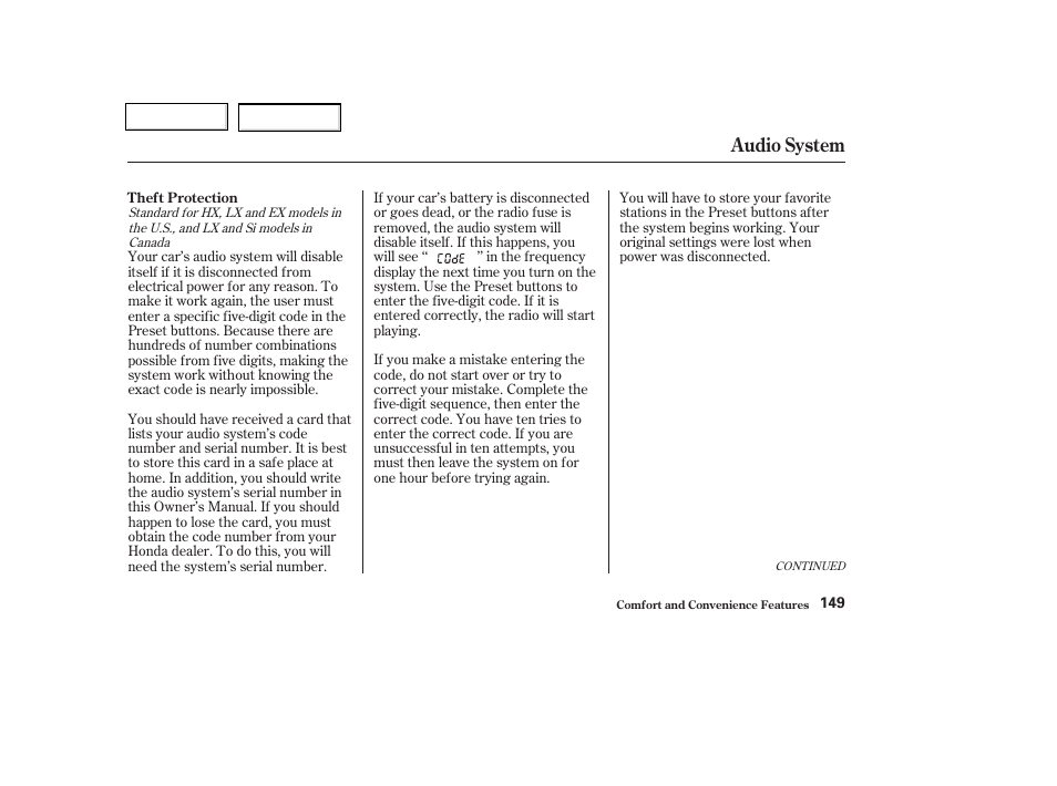 Audio system | HONDA 2003 Civic Coupe - Owner's Manual User Manual | Page 152 / 319