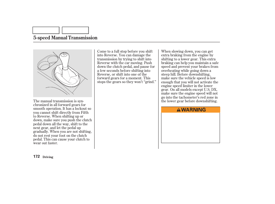 Speed manual transmission | HONDA 2003 Civic Coupe - Owner's Manual User Manual | Page 175 / 319