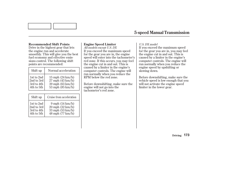 Speed manual transmission | HONDA 2003 Civic Coupe - Owner's Manual User Manual | Page 176 / 319