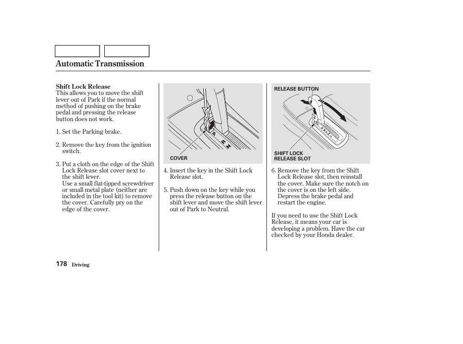 Automatic transmission | HONDA 2003 Civic Coupe - Owner's Manual User Manual | Page 181 / 319