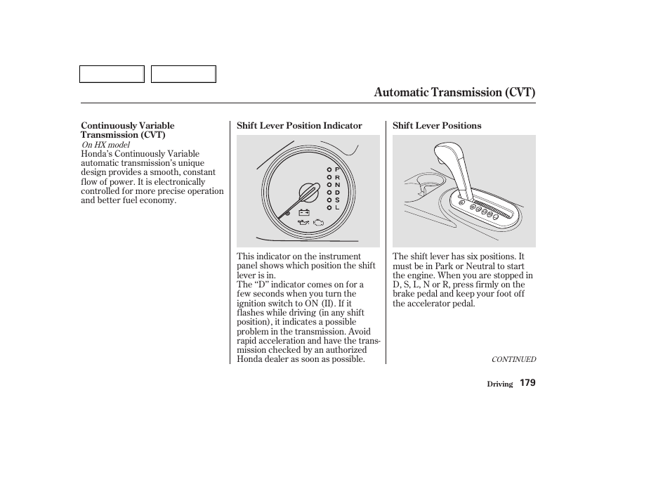 Automatic transmission (cvt) | HONDA 2003 Civic Coupe - Owner's Manual User Manual | Page 182 / 319