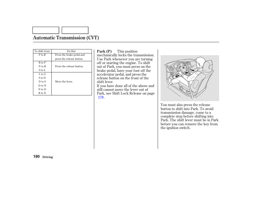 Automatic transmission (cvt) | HONDA 2003 Civic Coupe - Owner's Manual User Manual | Page 183 / 319