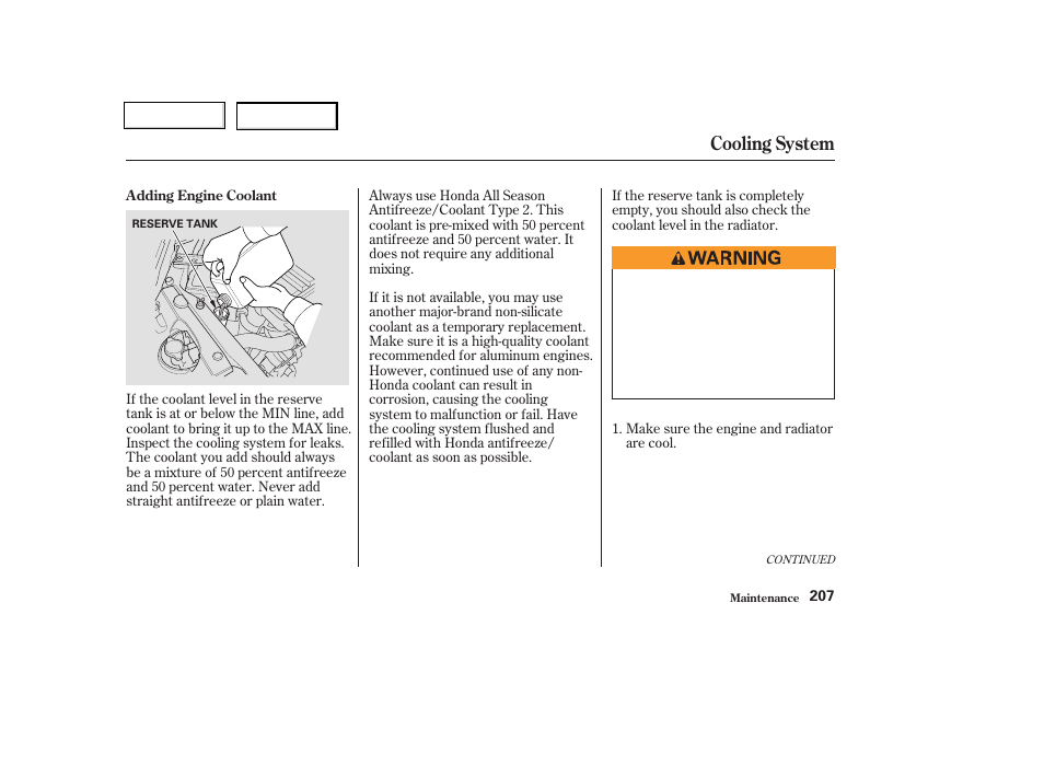 Cooling system | HONDA 2003 Civic Coupe - Owner's Manual User Manual | Page 210 / 319