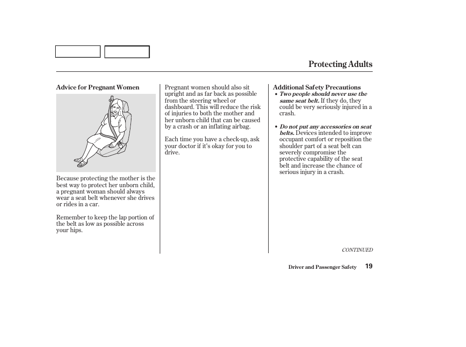 Protecting adults | HONDA 2003 Civic Coupe - Owner's Manual User Manual | Page 22 / 319