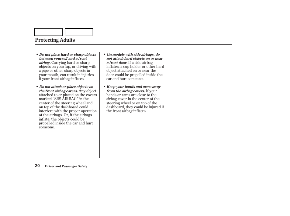 Protecting adults | HONDA 2003 Civic Coupe - Owner's Manual User Manual | Page 23 / 319