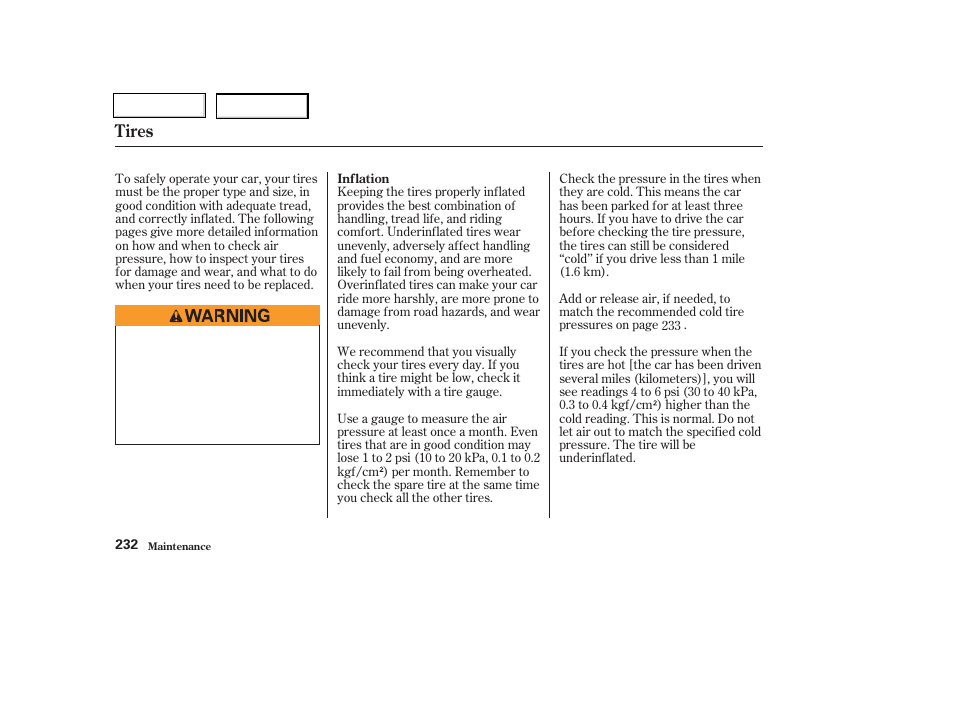 Tires | HONDA 2003 Civic Coupe - Owner's Manual User Manual | Page 235 / 319