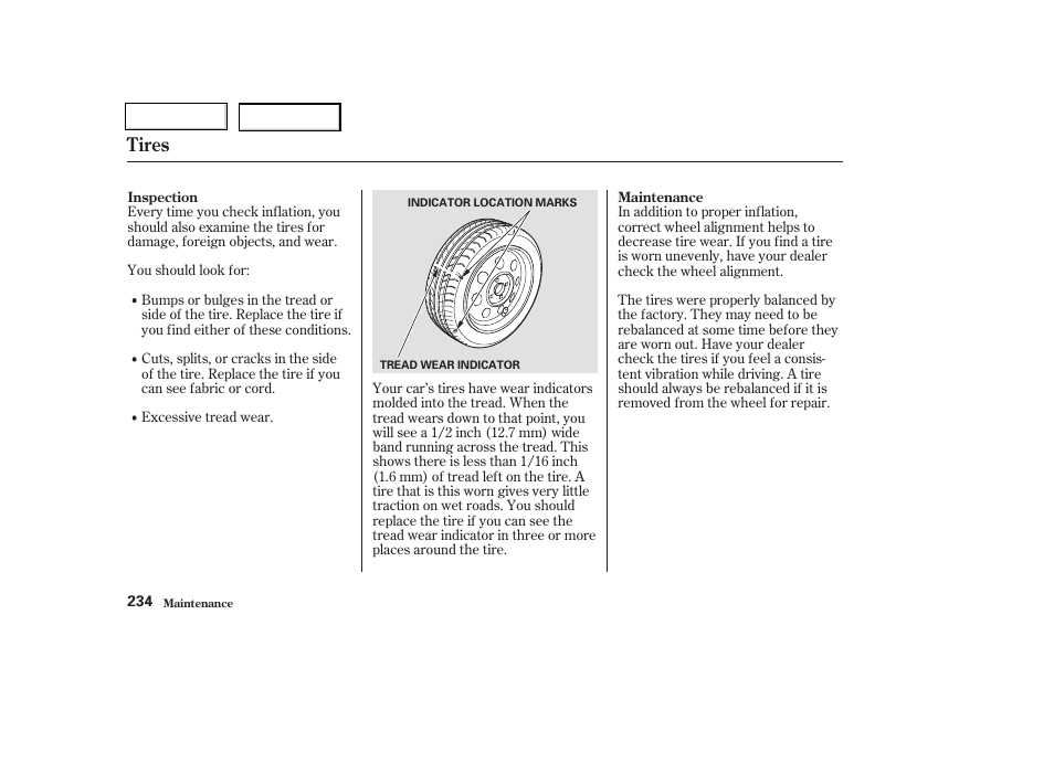 Tires | HONDA 2003 Civic Coupe - Owner's Manual User Manual | Page 237 / 319