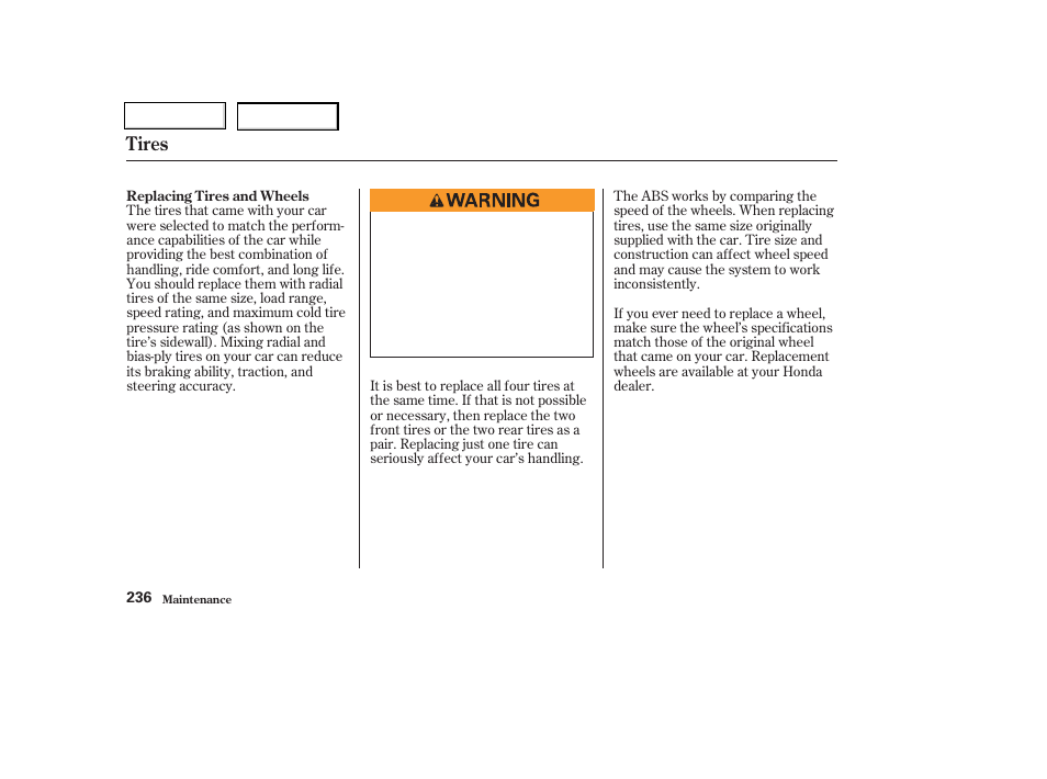 Tires | HONDA 2003 Civic Coupe - Owner's Manual User Manual | Page 239 / 319