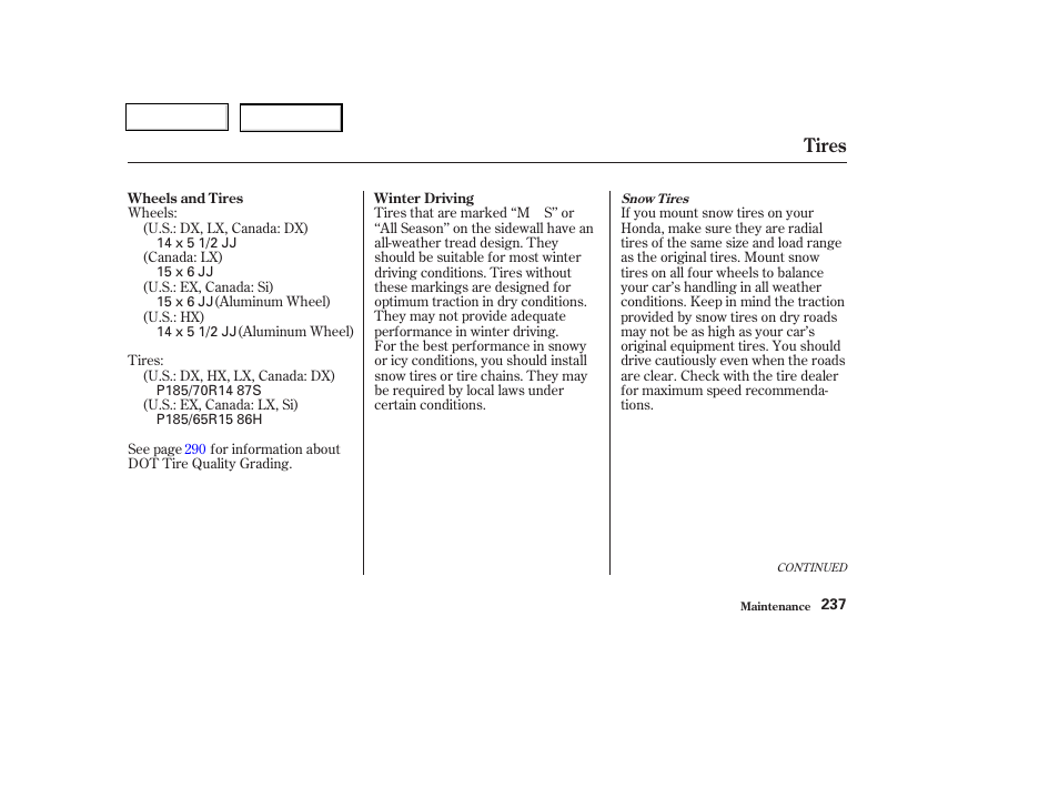 Tires | HONDA 2003 Civic Coupe - Owner's Manual User Manual | Page 240 / 319