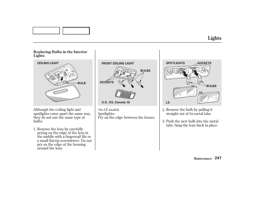 Lights | HONDA 2003 Civic Coupe - Owner's Manual User Manual | Page 250 / 319