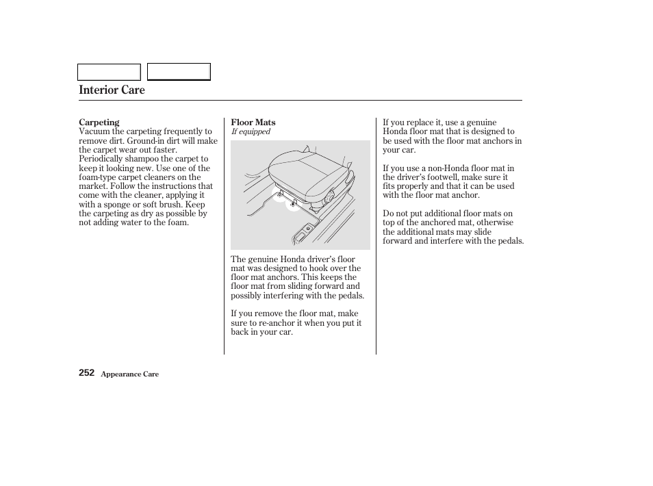 Interior care | HONDA 2003 Civic Coupe - Owner's Manual User Manual | Page 255 / 319