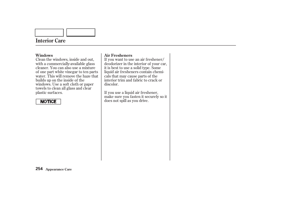 Interior care | HONDA 2003 Civic Coupe - Owner's Manual User Manual | Page 257 / 319