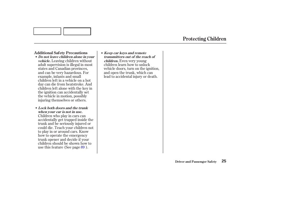 Protecting children | HONDA 2003 Civic Coupe - Owner's Manual User Manual | Page 28 / 319