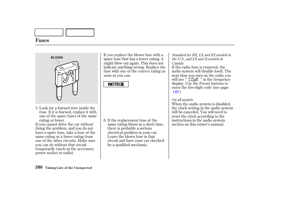 Fuses | HONDA 2003 Civic Coupe - Owner's Manual User Manual | Page 283 / 319