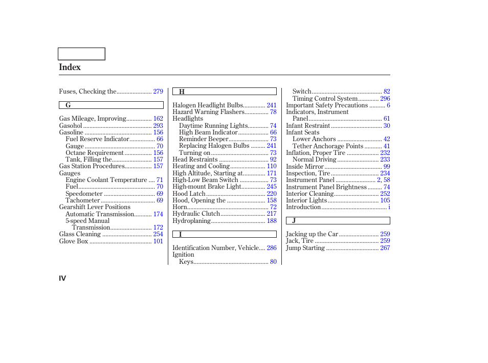 Index | HONDA 2003 Civic Coupe - Owner's Manual User Manual | Page 313 / 319