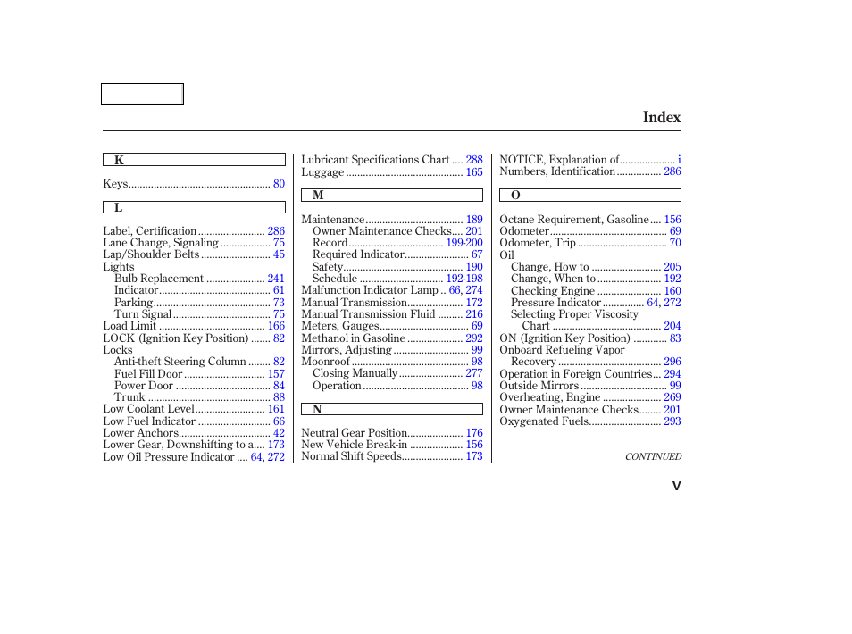 Index | HONDA 2003 Civic Coupe - Owner's Manual User Manual | Page 314 / 319