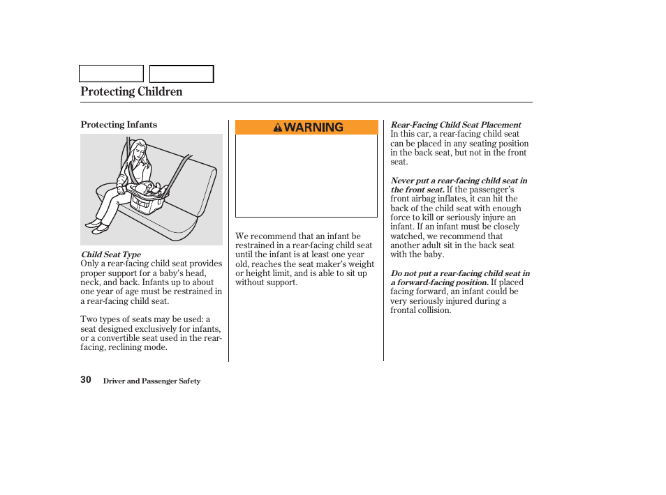 Protecting children | HONDA 2003 Civic Coupe - Owner's Manual User Manual | Page 33 / 319