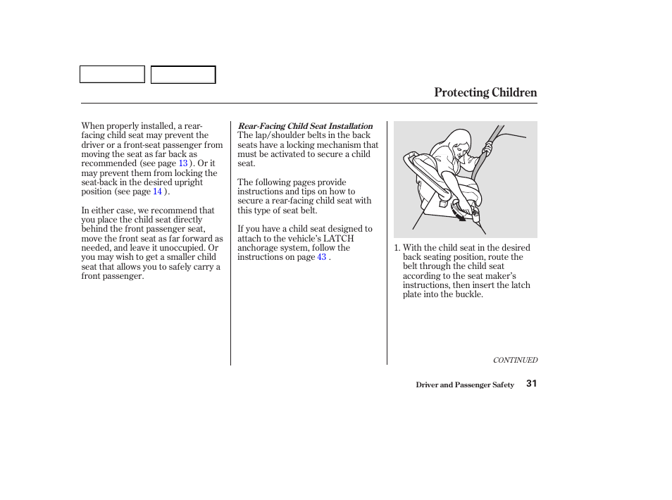 Protecting children | HONDA 2003 Civic Coupe - Owner's Manual User Manual | Page 34 / 319