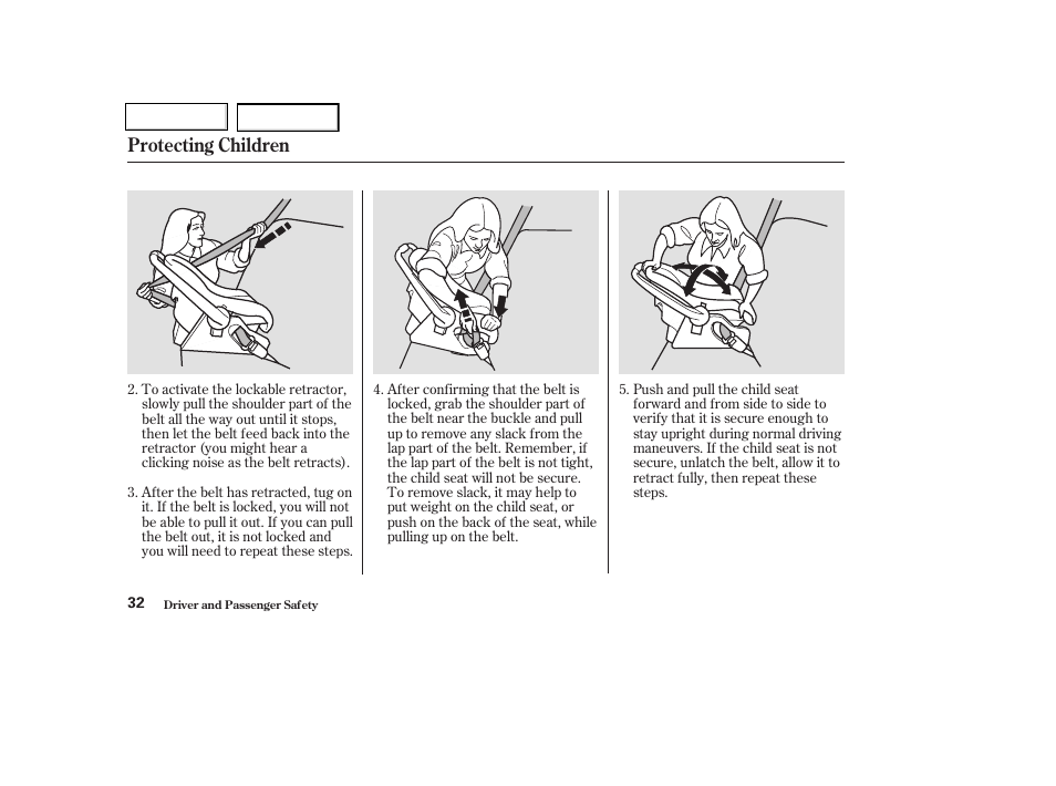 Protecting children | HONDA 2003 Civic Coupe - Owner's Manual User Manual | Page 35 / 319