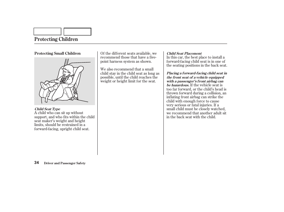 Protecting children | HONDA 2003 Civic Coupe - Owner's Manual User Manual | Page 37 / 319