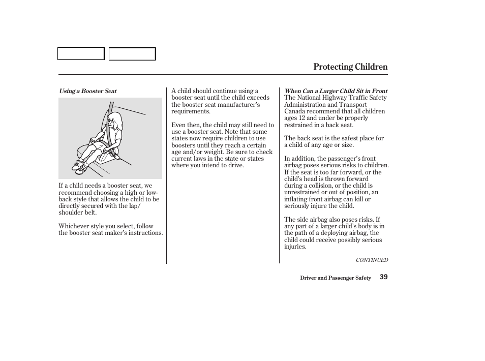 Protecting children | HONDA 2003 Civic Coupe - Owner's Manual User Manual | Page 42 / 319