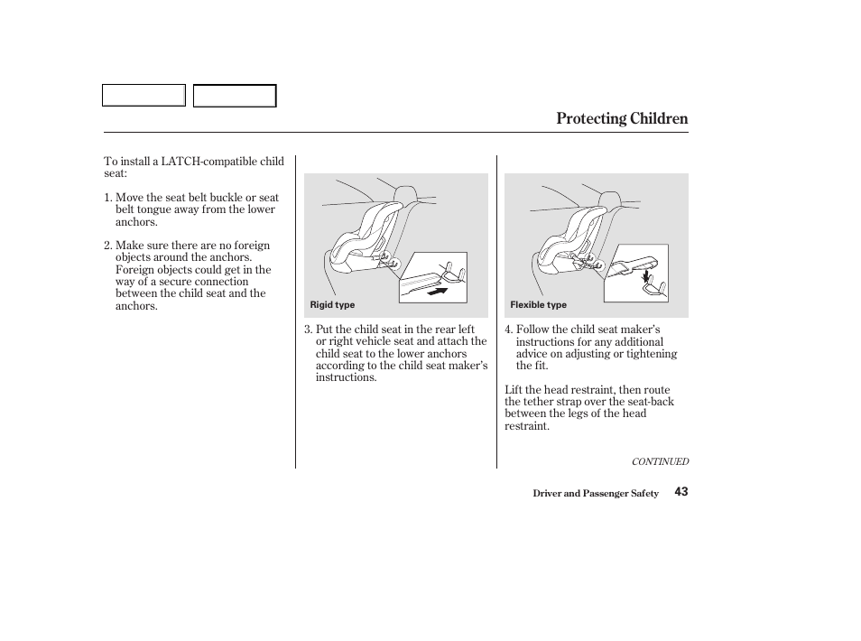 Protecting children | HONDA 2003 Civic Coupe - Owner's Manual User Manual | Page 46 / 319