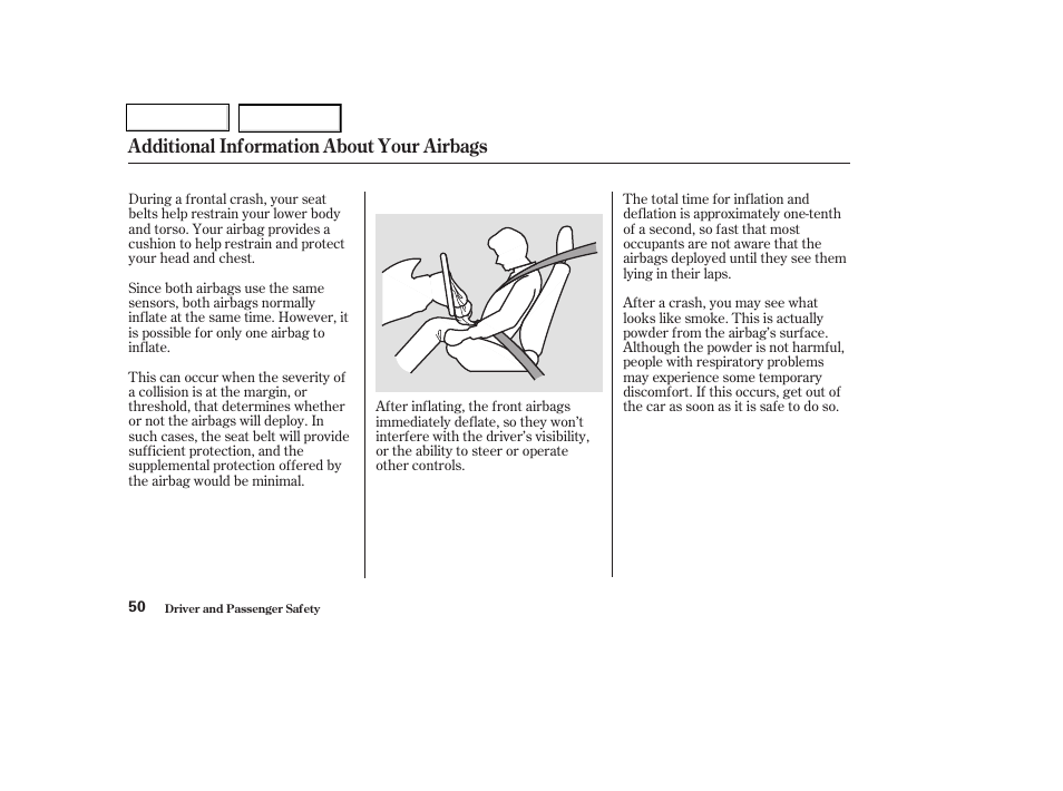 Additional information about your airbags | HONDA 2003 Civic Coupe - Owner's Manual User Manual | Page 53 / 319