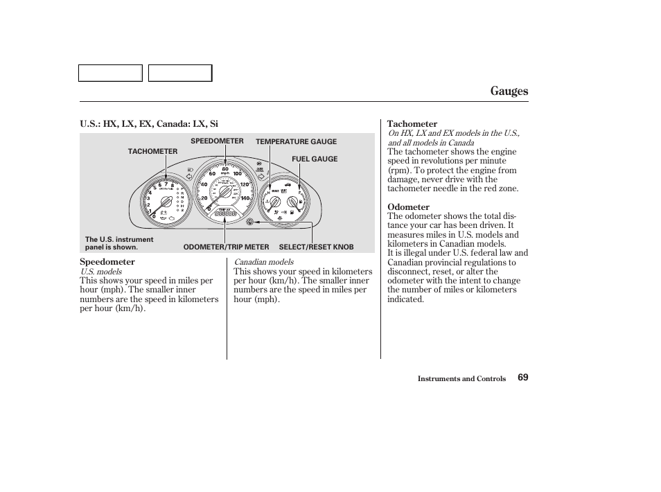 Gauges | HONDA 2003 Civic Coupe - Owner's Manual User Manual | Page 72 / 319