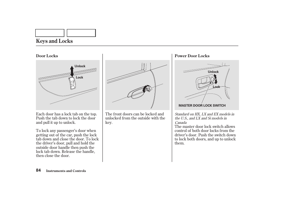 Keys and locks | HONDA 2003 Civic Coupe - Owner's Manual User Manual | Page 87 / 319