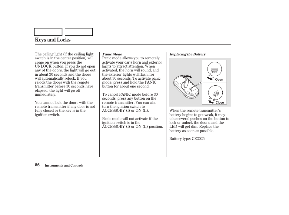 Keys and locks | HONDA 2003 Civic Coupe - Owner's Manual User Manual | Page 89 / 319