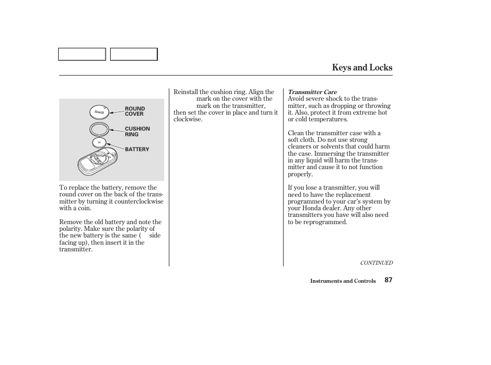 Keys and locks | HONDA 2003 Civic Coupe - Owner's Manual User Manual | Page 90 / 319
