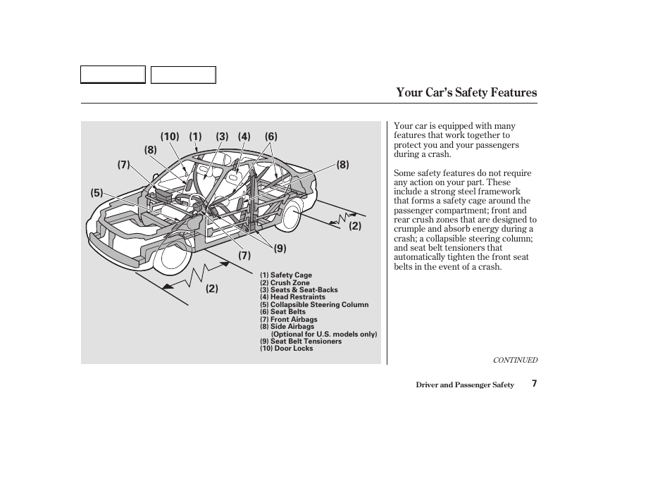 Your car’s safety features | HONDA 2003 Civic Hybrid - Owner's Manual User Manual | Page 10 / 317