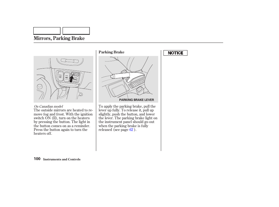 Mirrors, parking brake | HONDA 2003 Civic Hybrid - Owner's Manual User Manual | Page 103 / 317