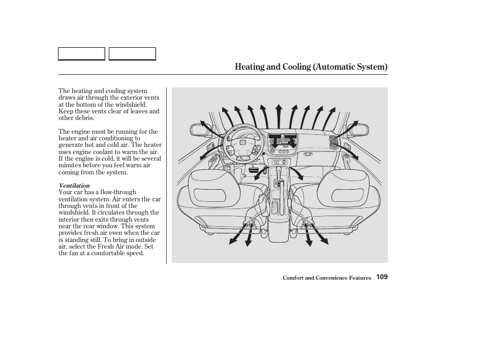 Heating and cooling (automatic system) | HONDA 2003 Civic Hybrid - Owner's Manual User Manual | Page 112 / 317