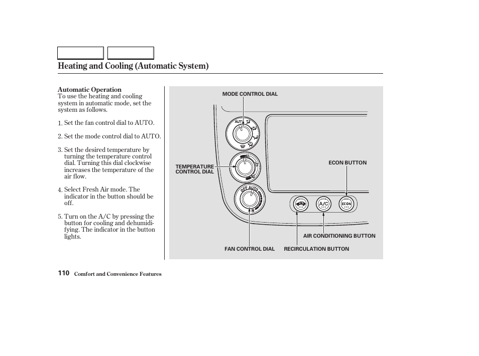 Heating and cooling (automatic system) | HONDA 2003 Civic Hybrid - Owner's Manual User Manual | Page 113 / 317