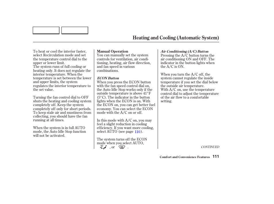 Heating and cooling (automatic system) | HONDA 2003 Civic Hybrid - Owner's Manual User Manual | Page 114 / 317