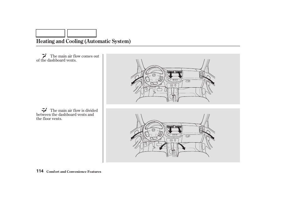 Heating and cooling (automatic system) | HONDA 2003 Civic Hybrid - Owner's Manual User Manual | Page 117 / 317