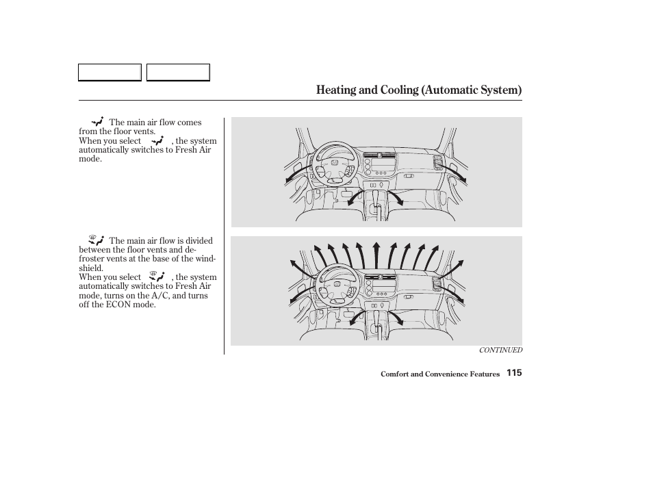 Heating and cooling (automatic system) | HONDA 2003 Civic Hybrid - Owner's Manual User Manual | Page 118 / 317