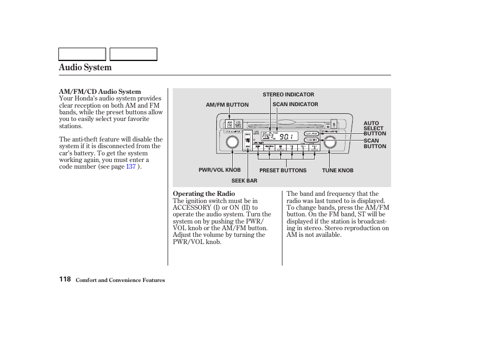 Audio system | HONDA 2003 Civic Hybrid - Owner's Manual User Manual | Page 121 / 317