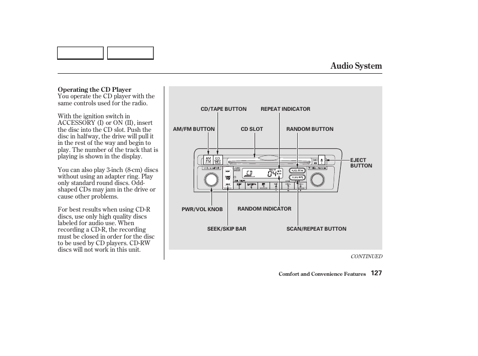 Audio system | HONDA 2003 Civic Hybrid - Owner's Manual User Manual | Page 130 / 317