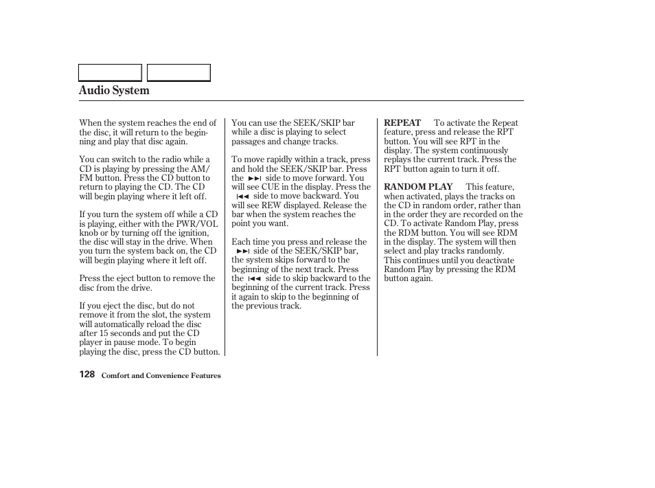 Audio system | HONDA 2003 Civic Hybrid - Owner's Manual User Manual | Page 131 / 317